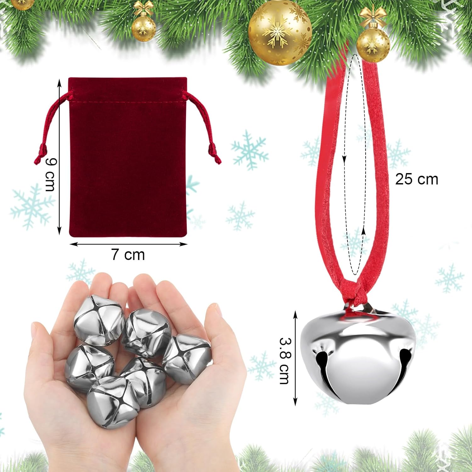 Juego de 36 campanas de trineo de Papá Noel polar, regalo de Navidad, campanas de reno, campanas de Navidad a granel, cordón de cuero de Navidad,