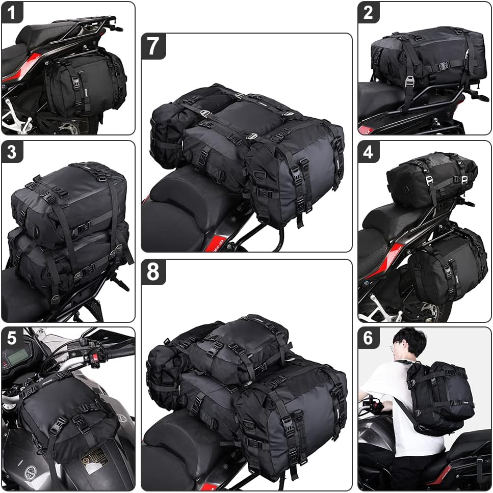 Rhinowalk Bolsa trasera para motocicleta, bolsa de alforja de motor, estante trasero, tronco, accesorios de motor profesionales, impermeable, bolsa
