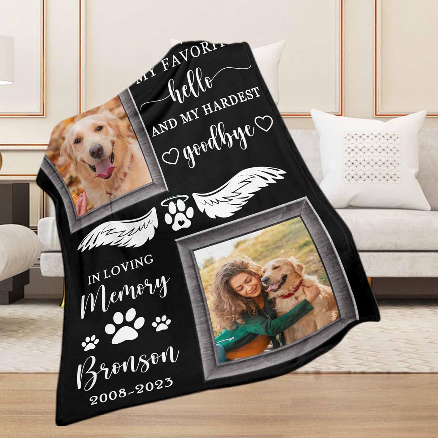 Artsadd Manta de memoria personalizada por pérdida de mascotas, foto personalizada, nombre, perro, gato, manta conmemorativa, regalo de condolencia,
