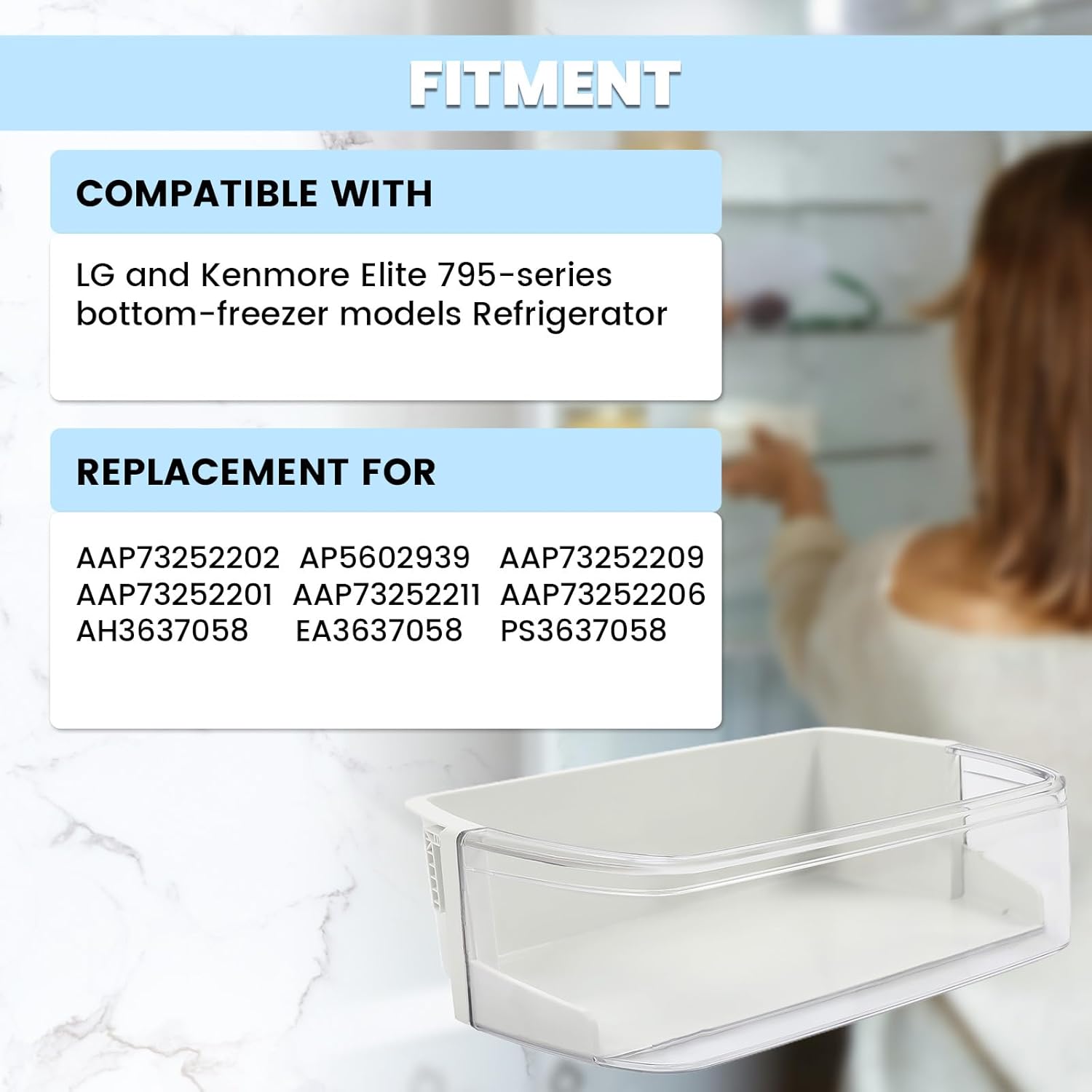 HECASA AAP73252202 – Estante para puerta de refrigerador compatible con LG Kenmore Elite Refrigerador Bin de repuesto para AP5602939 AH3637058