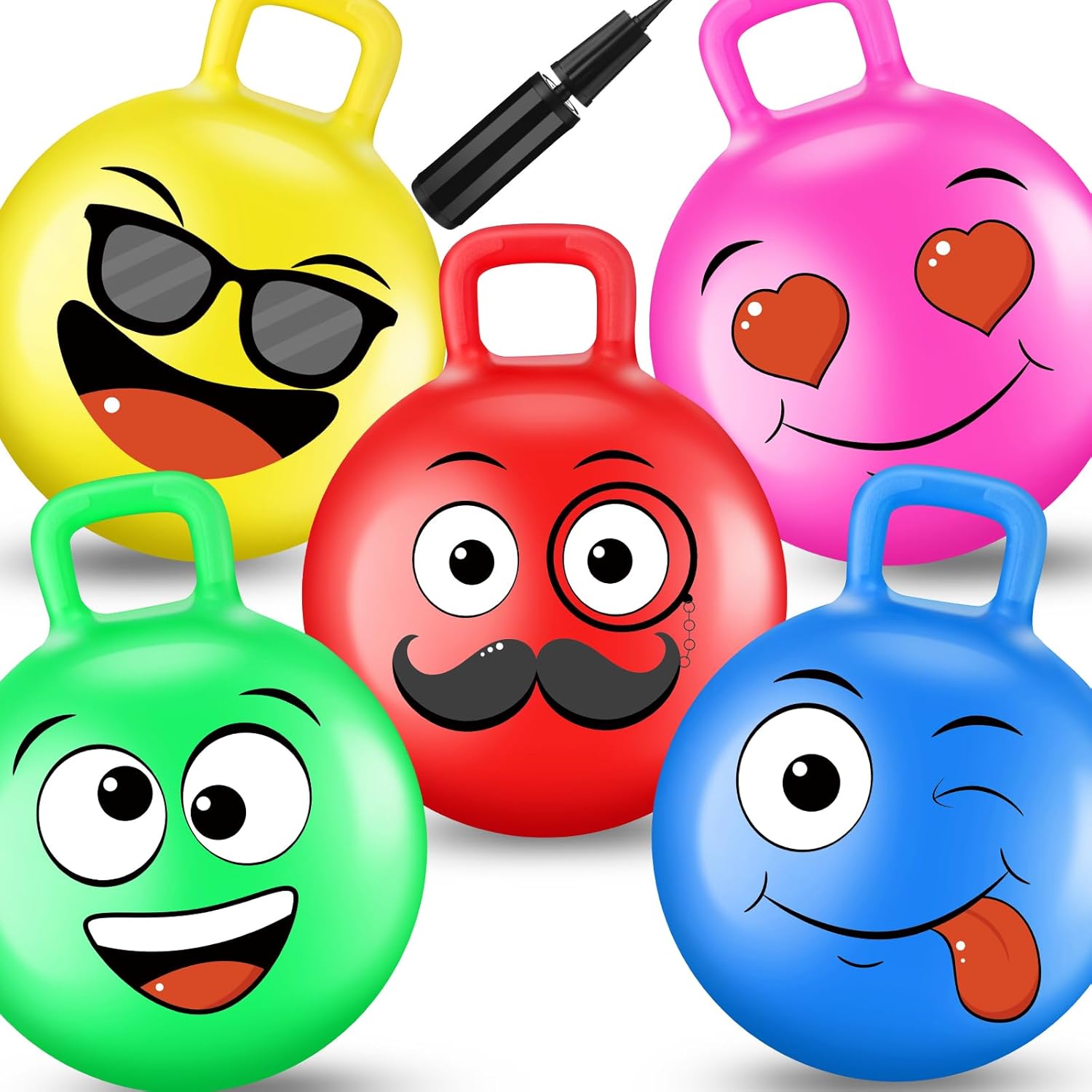 5 pelotas hinchables de 22 pulgadas, bola de salto de hippity hop, pelota de goma con asa, inflable, 5 expresiones divertidas, juguetes de salto de