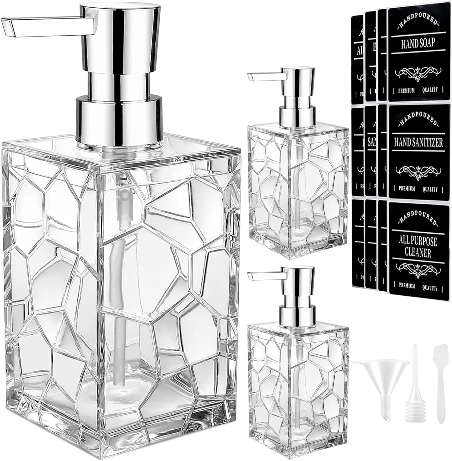 Paquete de 3 dispensadores de jabón transparentes para encimera de baño, dispensador de jabón recargable para cocina y baño, juego de dispensador de