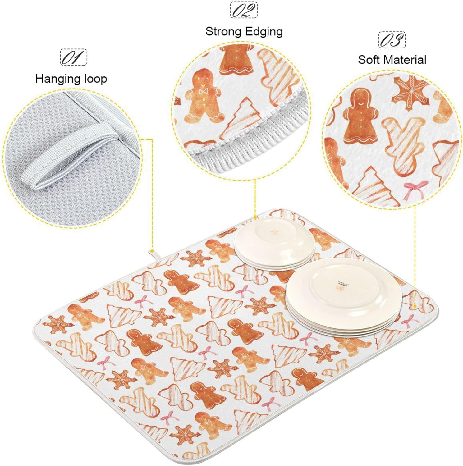 Tapete de secado de galletas de Navidad, lavable, absorbente, accesorios para encimera de cocina, escurridor de platos, tapetes para encimera de