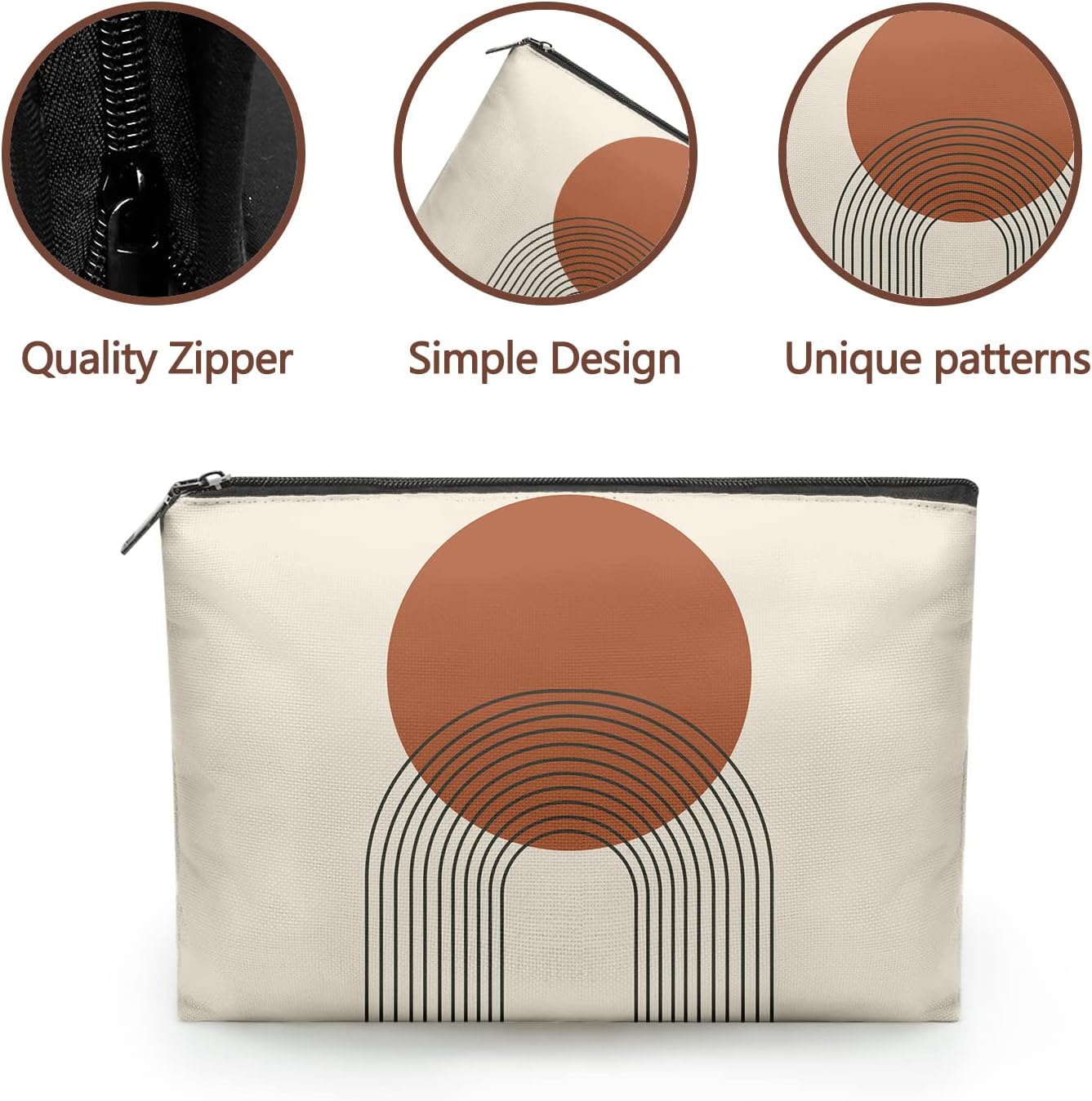 Bolsas de maquillaje de lunares en blanco y negro, patrón circular, bolsa de cosméticos, bolsa de aseo de viaje para mujeres y niñas, Redonda