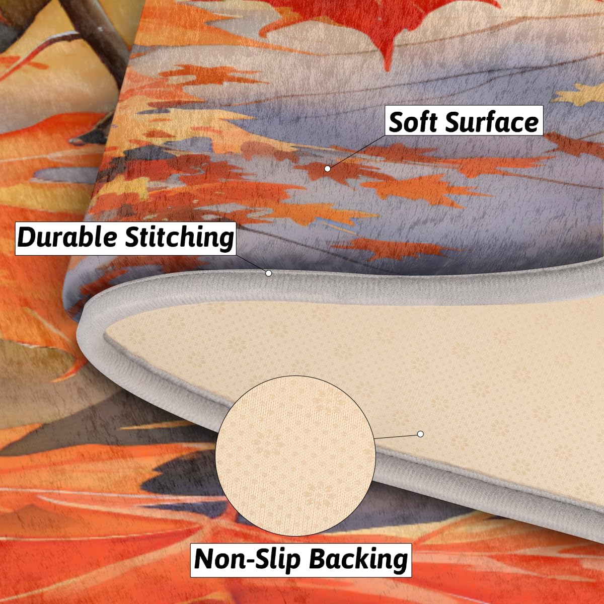 Watercolor Autumn Maple Leaf Tree Bathroom Rugs Non-Slip Bath Rug Microfiber Bath Mat Absorbent Kitchen Mats and Rugs Machine Washable Oval Plush