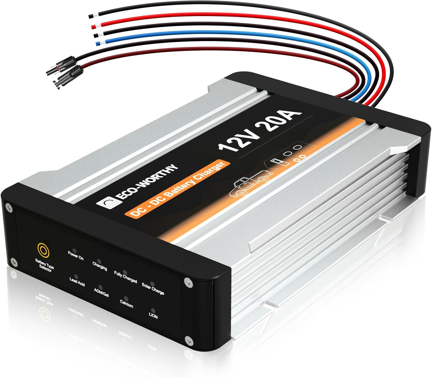 ECO-WORTHY Cargador de 12V 20A DC a DC con controlador de carga solar integrado, cargador de batería a bordo 2 en 1 con batería de litio MPPT