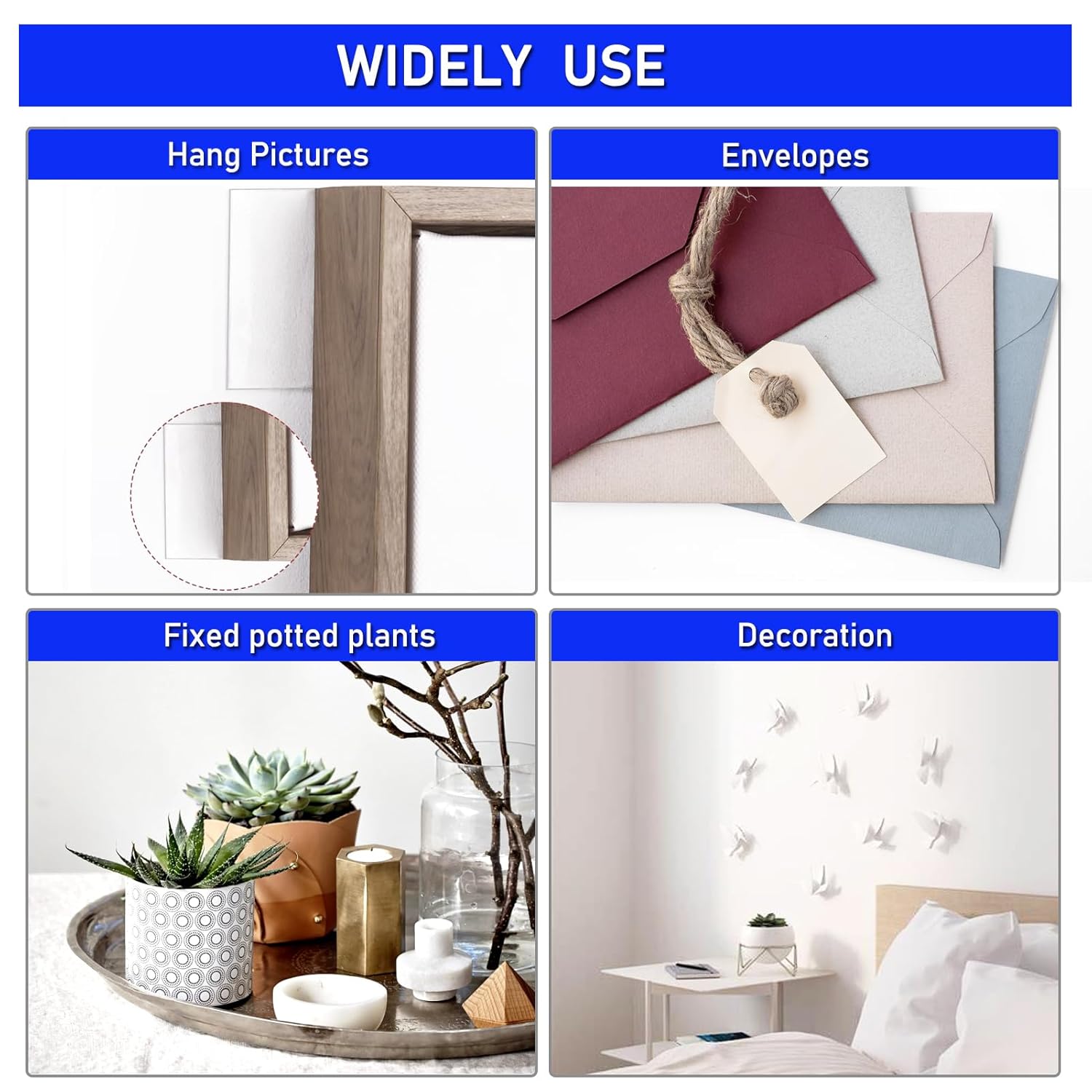 Wellgo Puntos de cinta de doble cara para decoración de pared, tiras adhesivas para colgar cuadros, puntos de montaje extraíbles transparentes,