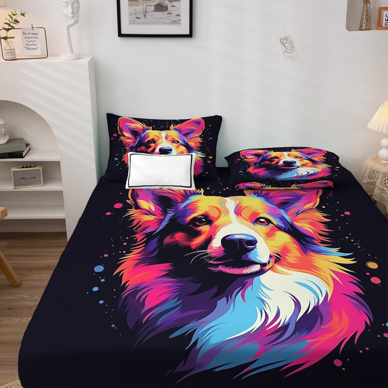 Juego de sábanas Corgi Split King para cama ajustable, sábanas para perro, sábanas estampadas y juego de 5 piezas, microfibra suave con bolsillo