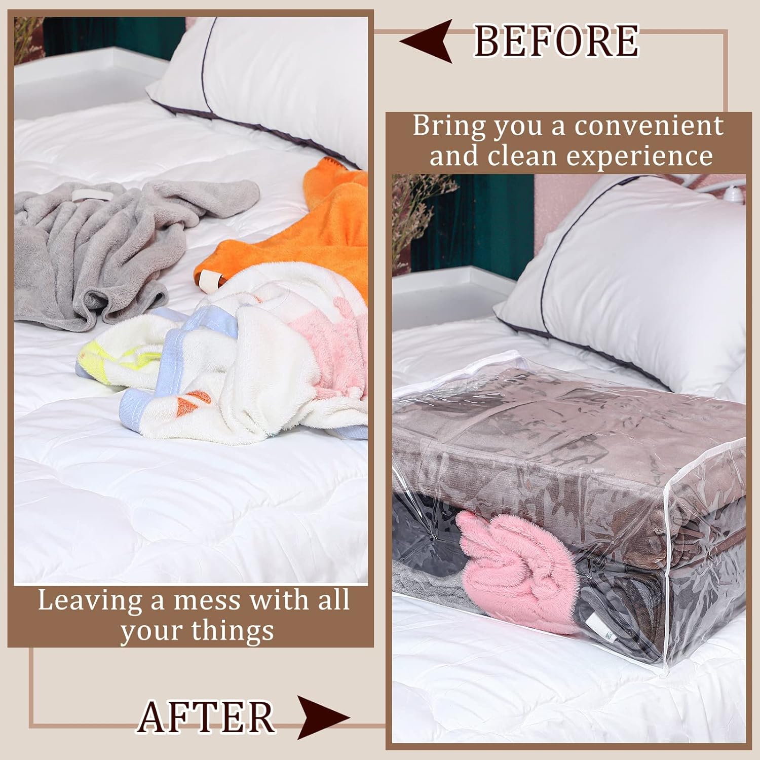 Paquete de 6 bolsas de almacenamiento transparentes con cremallera, bolsas de almacenamiento de plástico para mantas, ropa de cama, organizador de