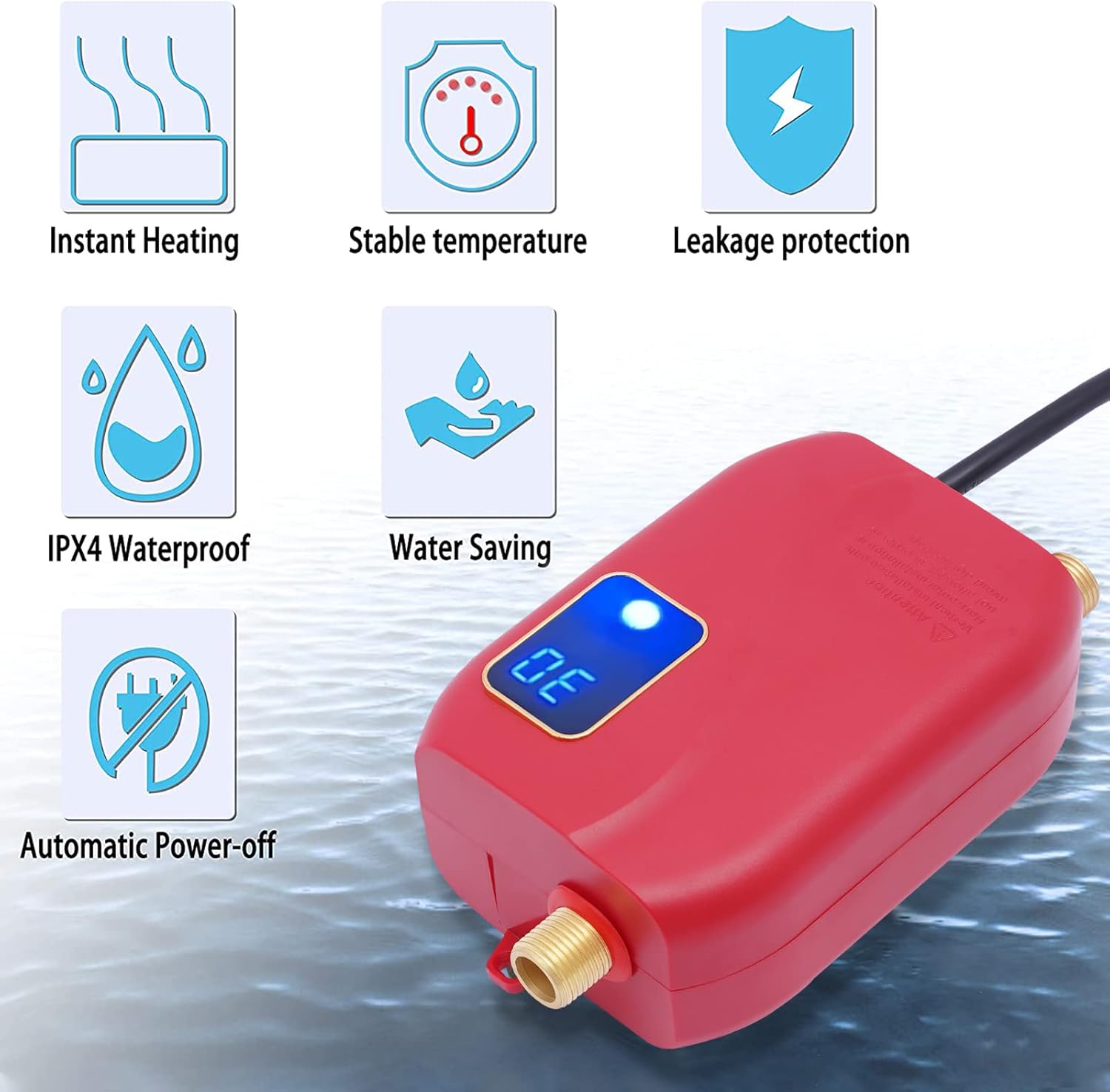 Mini calentador de agua instantáneo eléctrico 3000 W 110 V sin tanque calentador de agua caliente con pantalla digital LCD para grifo de lavado de