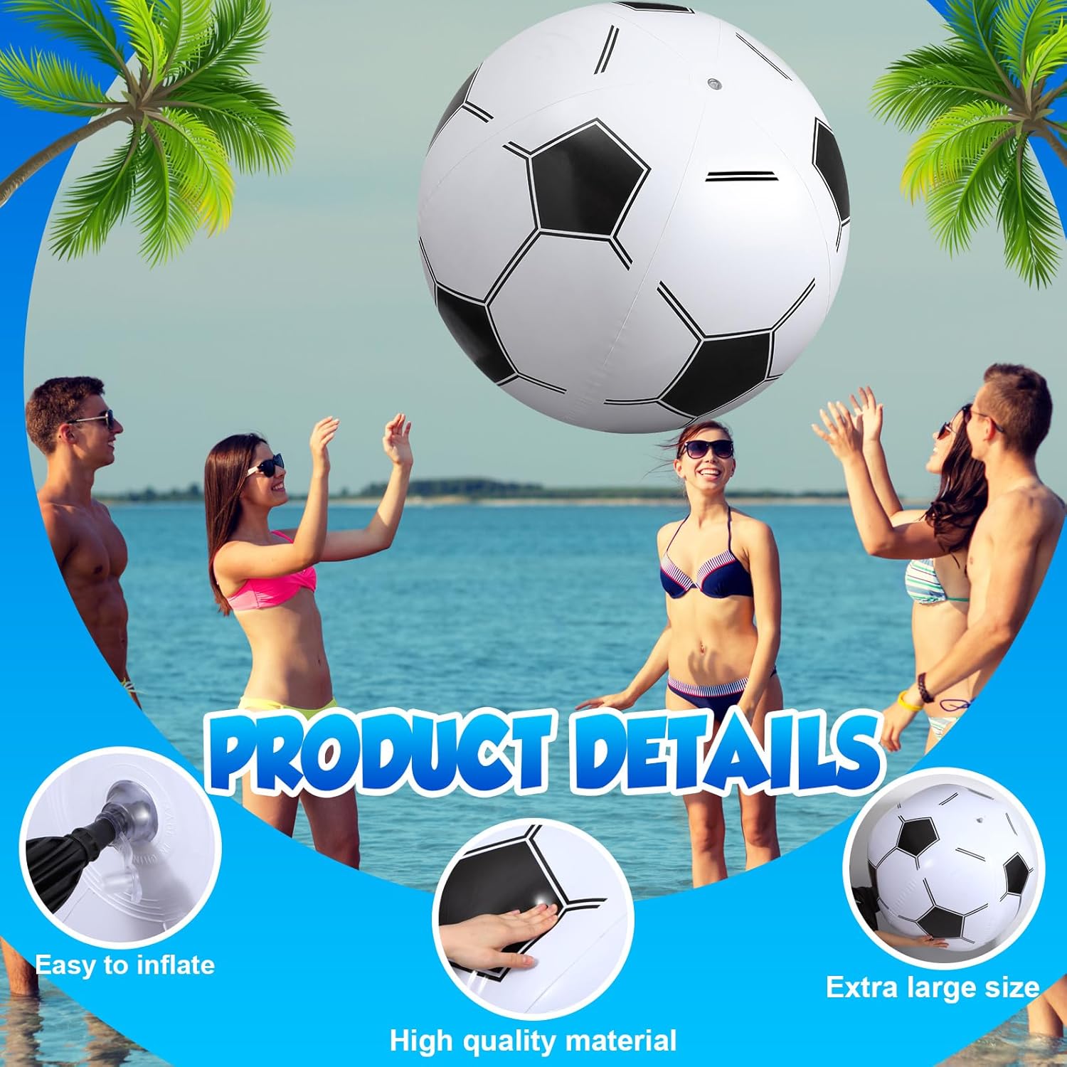 Sosation 4 pelotas deportivas de 2.5 pies y 30 pulgadas, pelotas de playa grandes, bolas inflables gigantes para niños, juegos y actividades en
