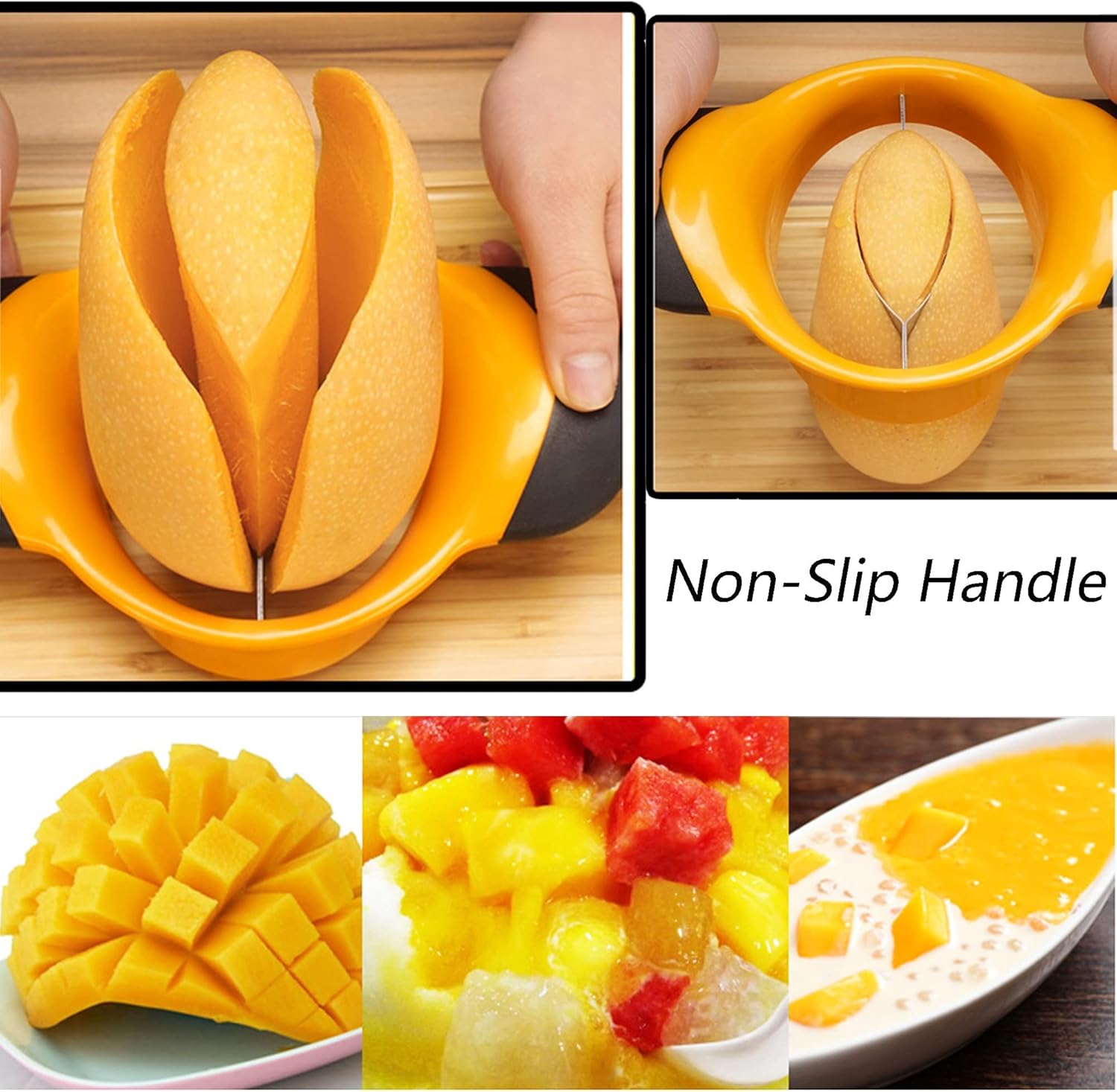 Cortador de mango resistente, pelador y herramienta removedor de hoyos, divisor de mango, cortador de frutas, divisor de mango con mango ergonómico