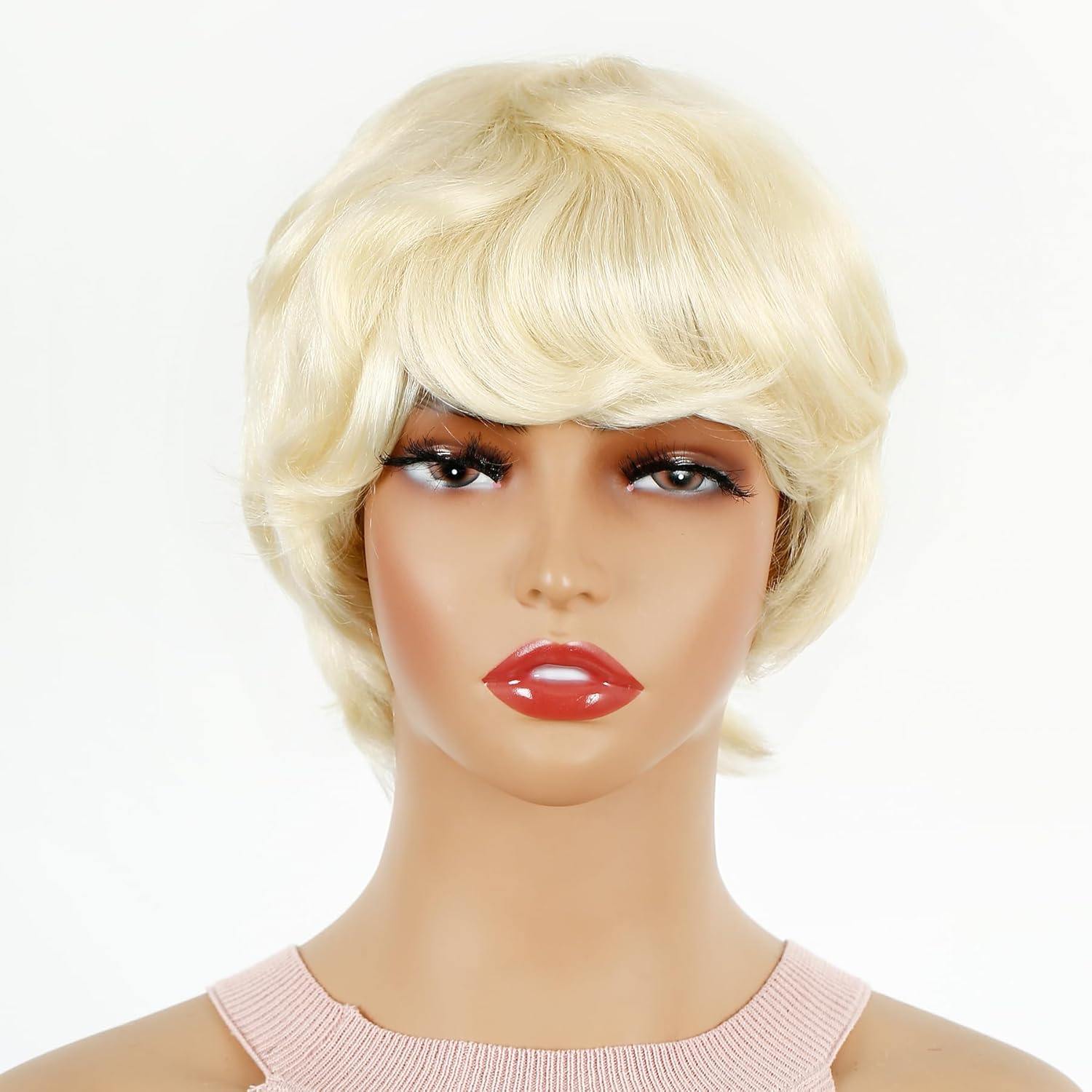 Tianrun – Pelucas de cabello humano con corte Pixie para mujeres negras con flequillo, pelucas de cabello humano para mujeres negras con color
