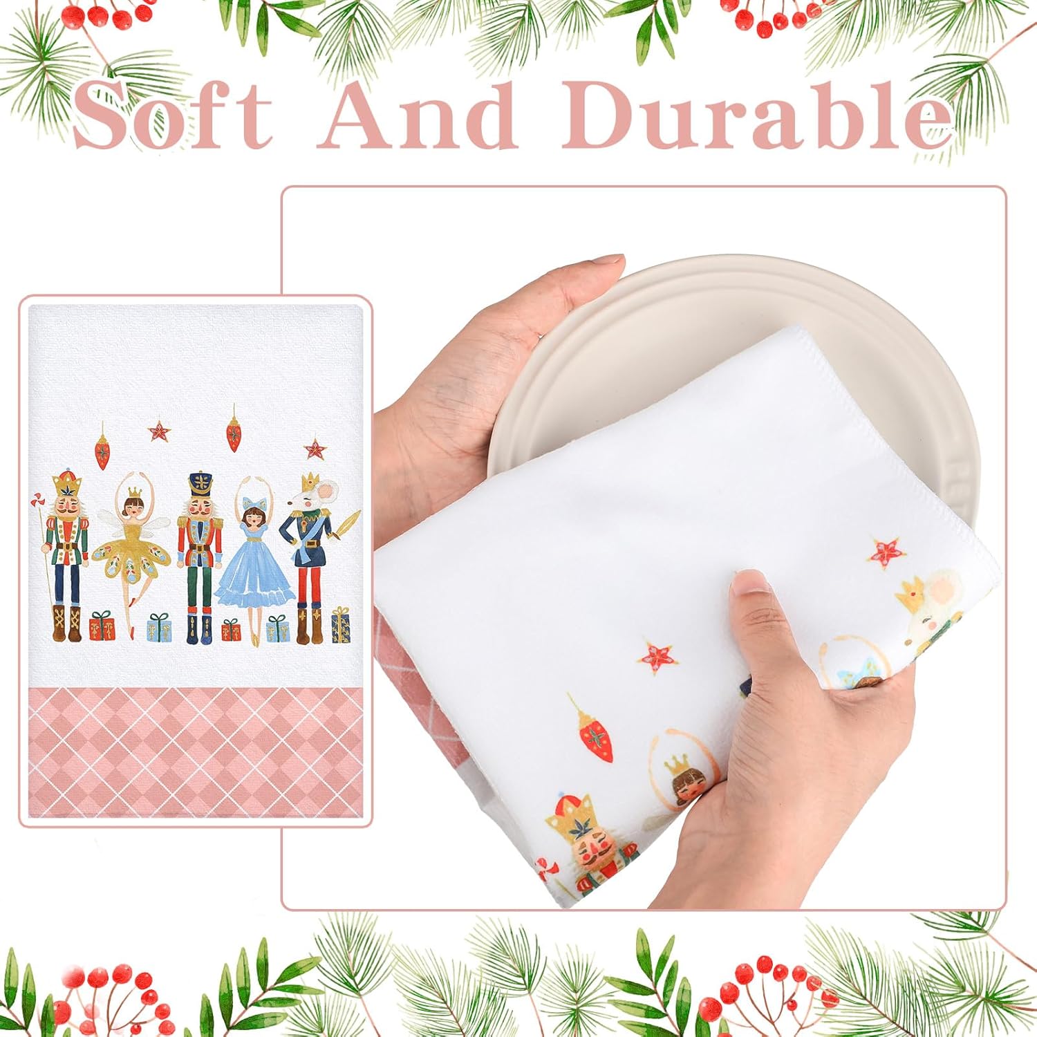 Preboun 4 toallas de cocina de Navidad, paños de cocina de cascanueces de 18 x 26 pulgadas, paños de cocina de Navidad de invierno para cocina,