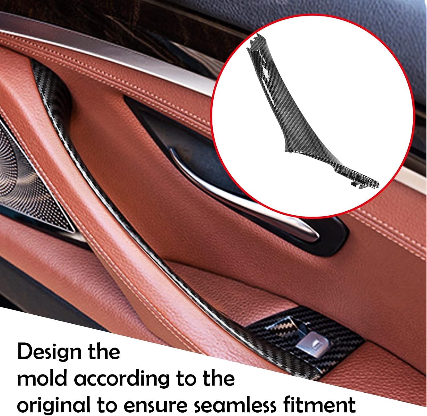 Jaronx Compatible con kit de 7 manijas de puerta BMW, F10F11 con patrón de fibra de carbono, reposabrazos de puerta del conductor+manija de puerta