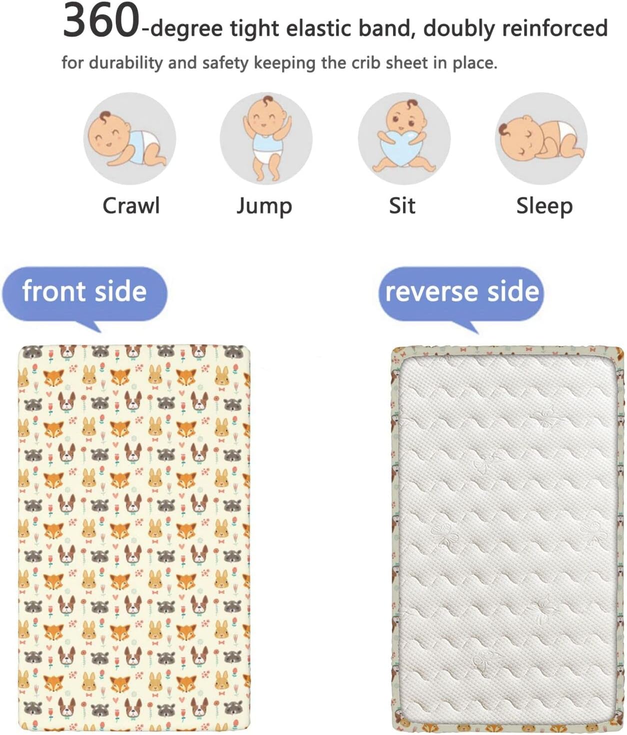 Woodland Creatures – Sábanas bajeras ajustables para cuna pequeña portátil, para niños y niñas, 24 x 38 pulgadas, multicolor