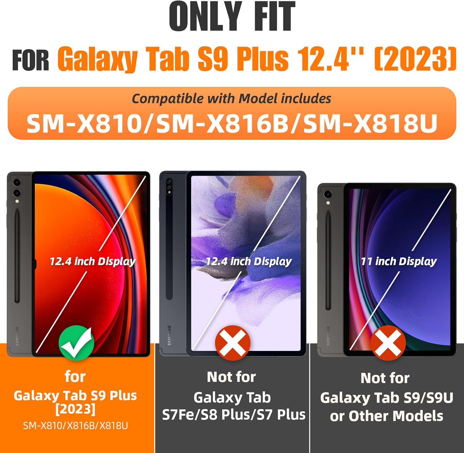 SEYMAC stock Funda para Samsung Galaxy Tab S9 Plus de 12.4 pulgadas, diseño de malla a prueba de caídas con protector de pantalla correa de mano
