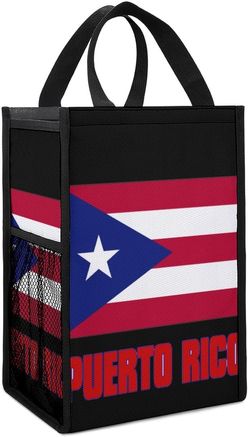 Banderas de Puerto Rico Bolsa de almuerzo plegable aislada lonchera portátil con bolsillos para el trabajo, picnic al aire libre