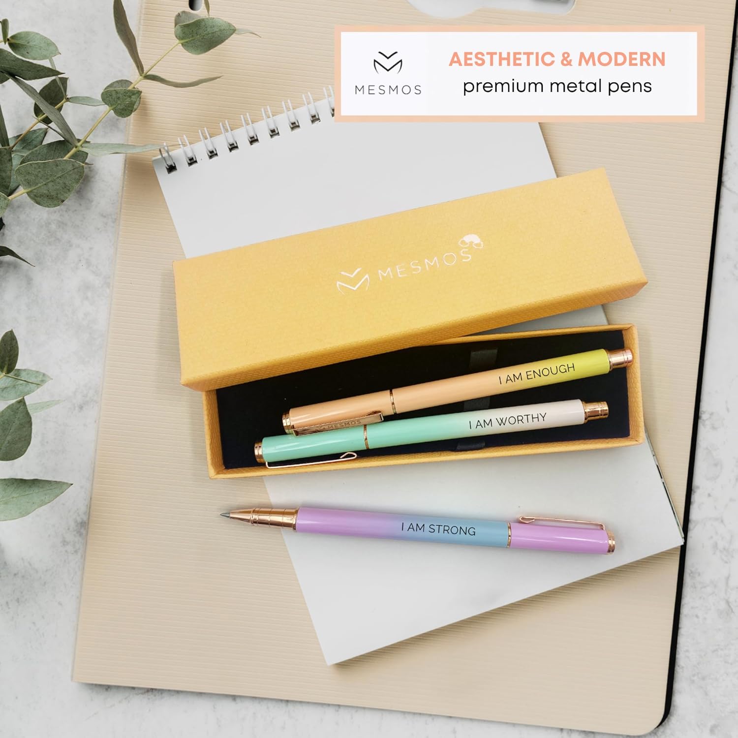 MESMOS Juego de 3 bolígrafos de tinta de gel de punta fina de 0.028 in, juego de bolígrafos elegantes para mujeres, regalos inspiradores para