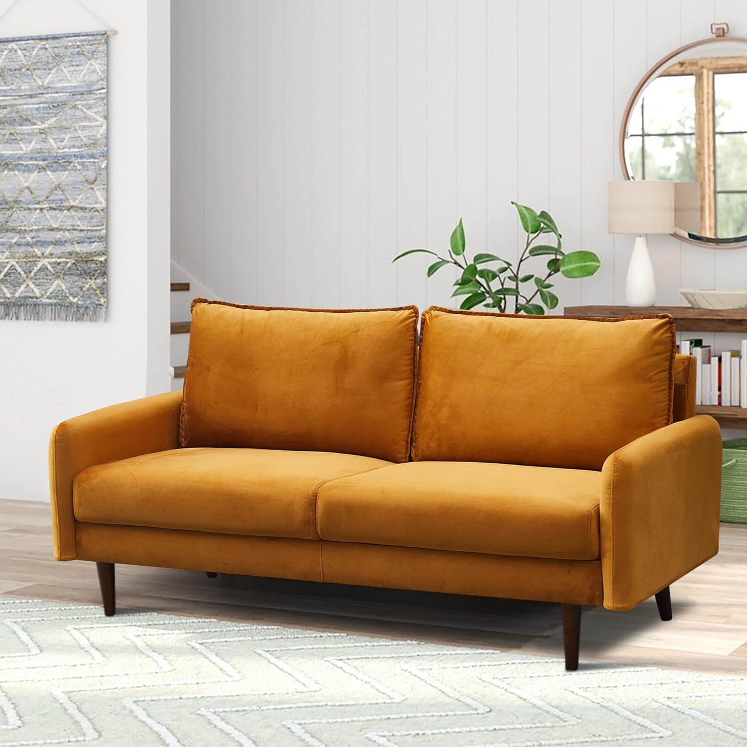 Sofá de terciopelo Sofá moderno de mediados de siglo con patas de madera para sala de estar – Jengibre