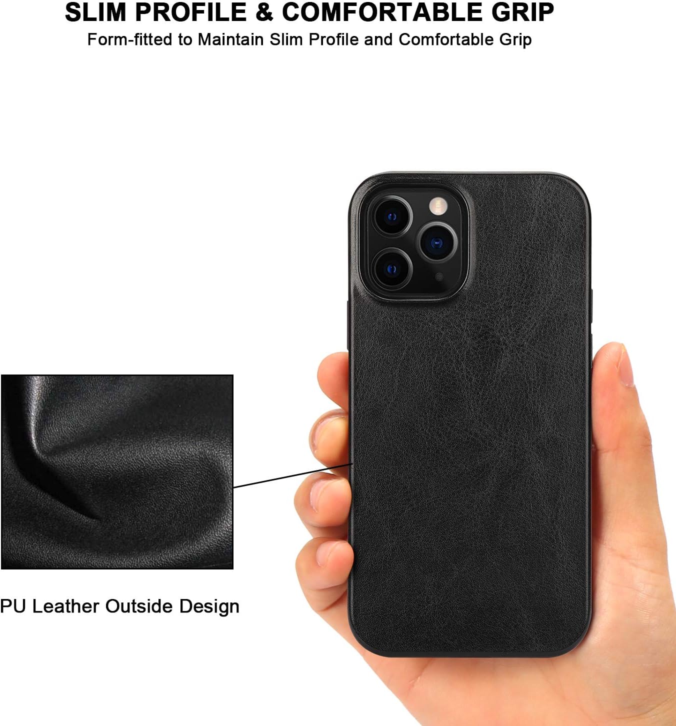 TENDLIN Compatible con iPhone 12 Pro Max Case Premium Leather TPU Hybrid Case (negro)