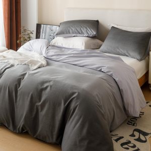 YuHeGuoJi Juego de funda de edredón de 3 piezas, 100 % algodón, 1 funda de edredón gris oscuro neutro con lazos de cremallera, 2 fundas de almohada, YuHeGuoJi Juego de funda de edredón de 3 piezas, 100 % algodón, 1 funda de edredón gris oscuro neutro con lazos de cremallera, 2 fundas de almohada,