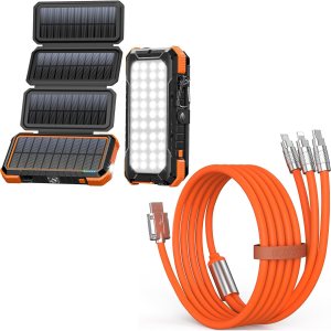 BLAVOR Cargador solar de 20000 mAh PD 18 W QC3.0 Carga rápida con 4 paneles plegables (naranja) más cable de carga múltiple 3 en 1 de 4 pies BLAVOR Cargador solar de 20000 mAh PD 18 W QC3.0 Carga rápida con 4 paneles plegables (naranja) más cable de carga múltiple 3 en 1 de 4 pies