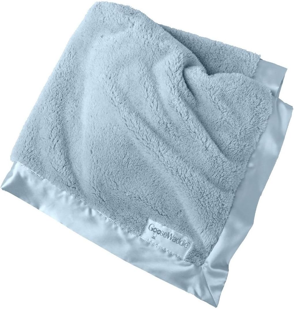 GooseWaddle Manta de bebé de lujo, sedosa y suave, con ribete de satén, 100% poliéster, lavable a máquina, calmante para guardería o cuna (29 x 35
