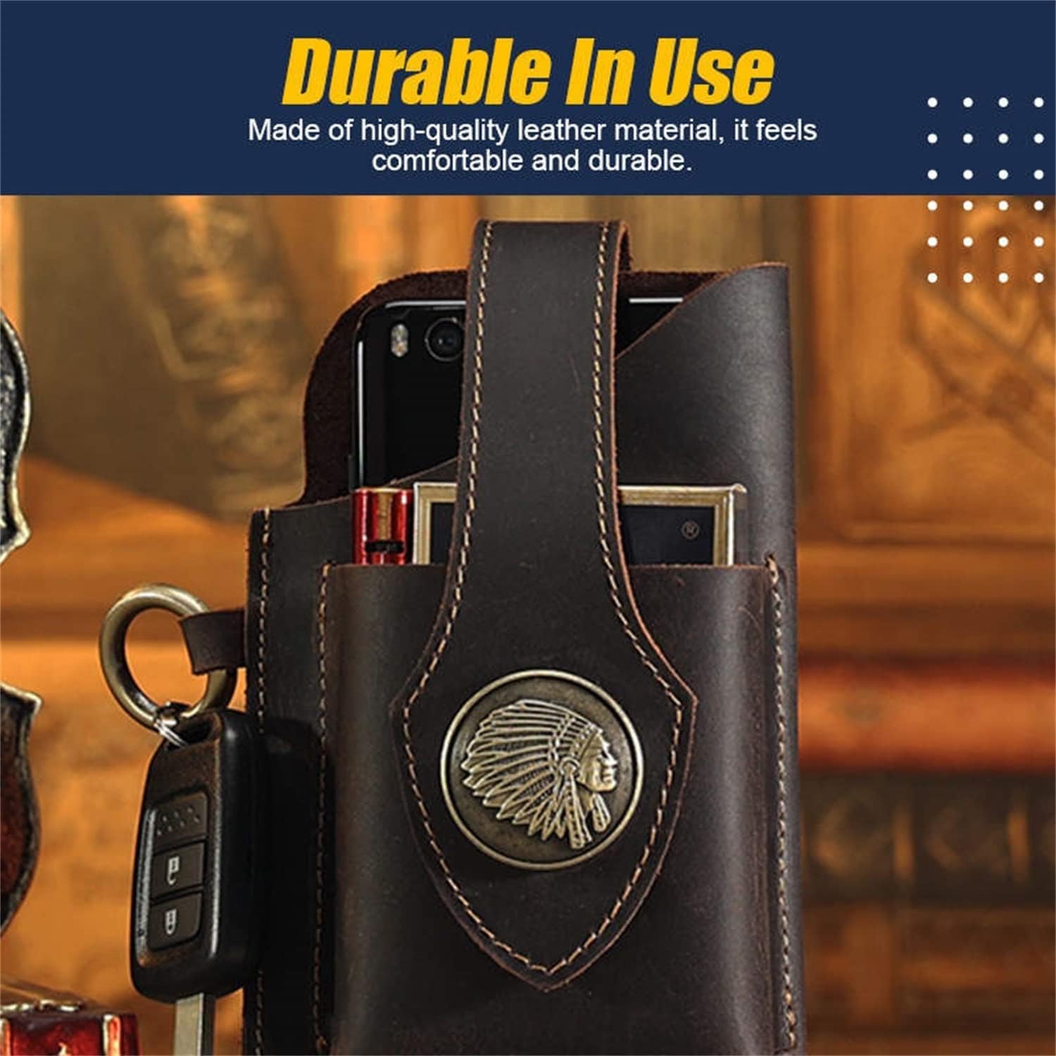 Bolsa de cuero multifuncional para teléfono móvil, bolso de cintura para teléfono celular de gran capacidad, bolsa de cinturón casual para teléfono