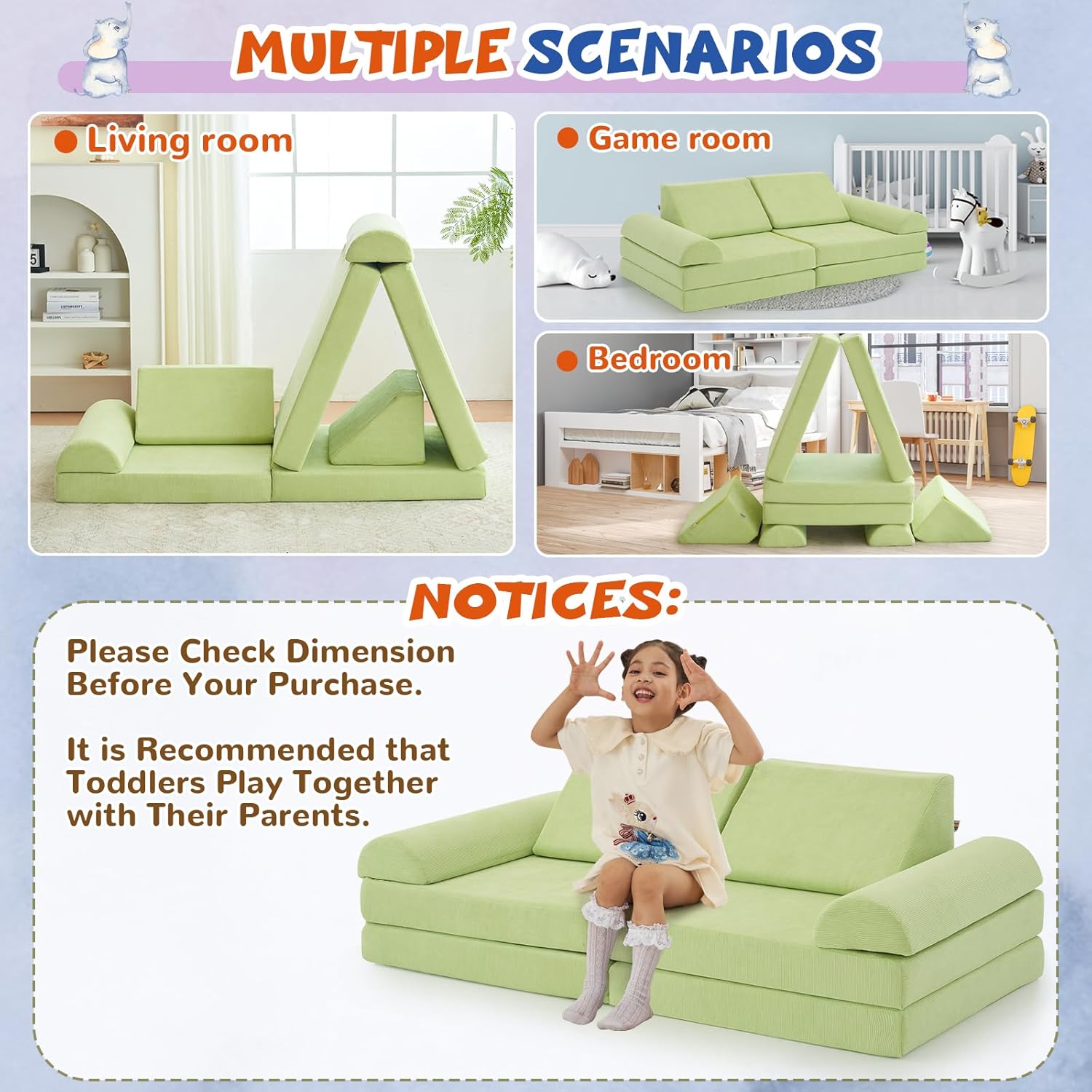 jela Kids Couch, Floor Sofa Modular Funiture for Kids, Luxury Corduroy Fabric Playhouse Play Set for Toddlers Babies, Modular Foam Play Couch Indoor