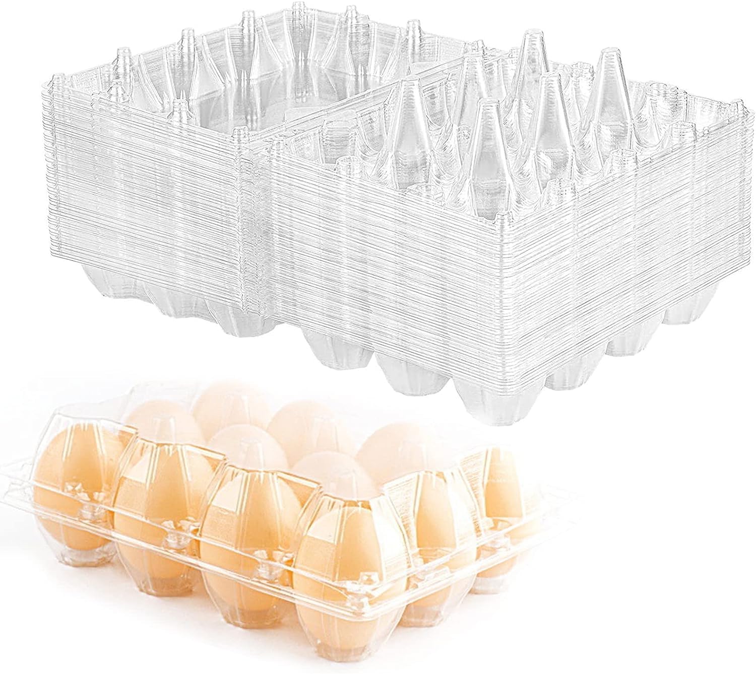 Paquete de 60 cartones de huevos de plástico a granel, 1 docena de cartones de huevos vacíos transparentes para huevos de gallina, cartón de huevos