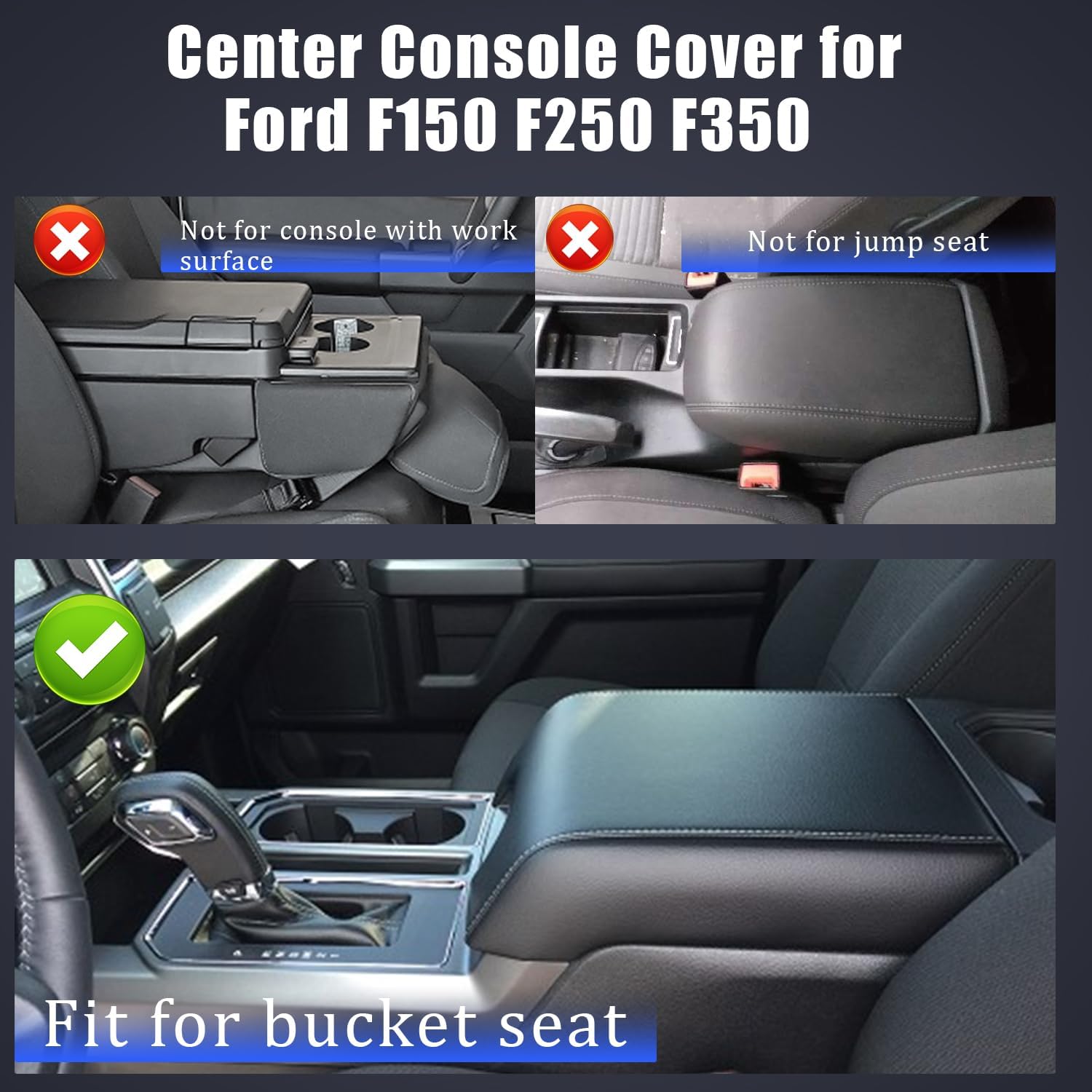 Pincuttee Funda de consola central para Ford F150 F250 F350 F450 15-21, funda de cuero de fibra de carbono, cubierta protectora de caja de consola