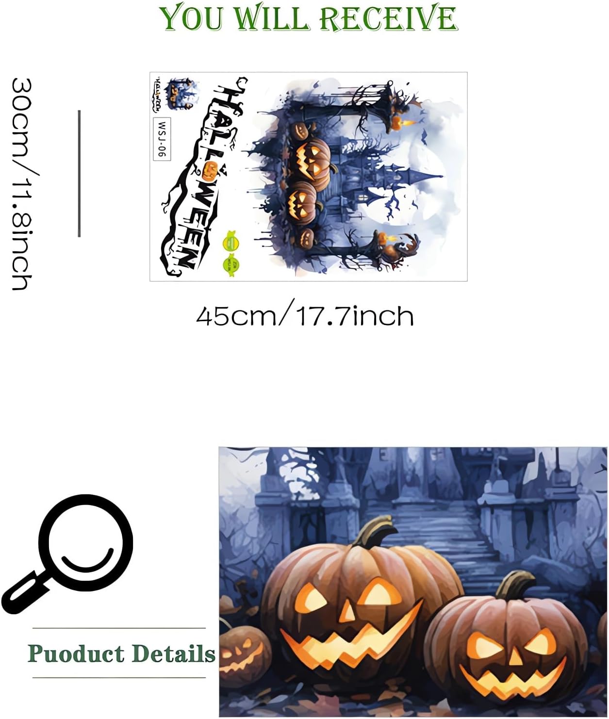 Calcomanías de pared de monstruo de calabaza de Halloween, castillo espeluznante, calcomanías de pared de fantasmas de terror de Halloween, vinilo