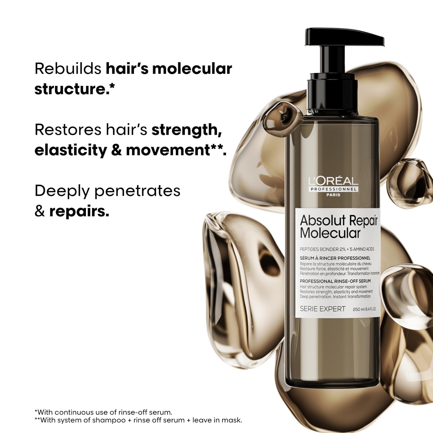 L’Oréal Professionnel Absolut Repair Molecular Shampoo & Serum Set  Peptide Bonder  Para cabello dañado extremadamente seco  Aminoácidos
