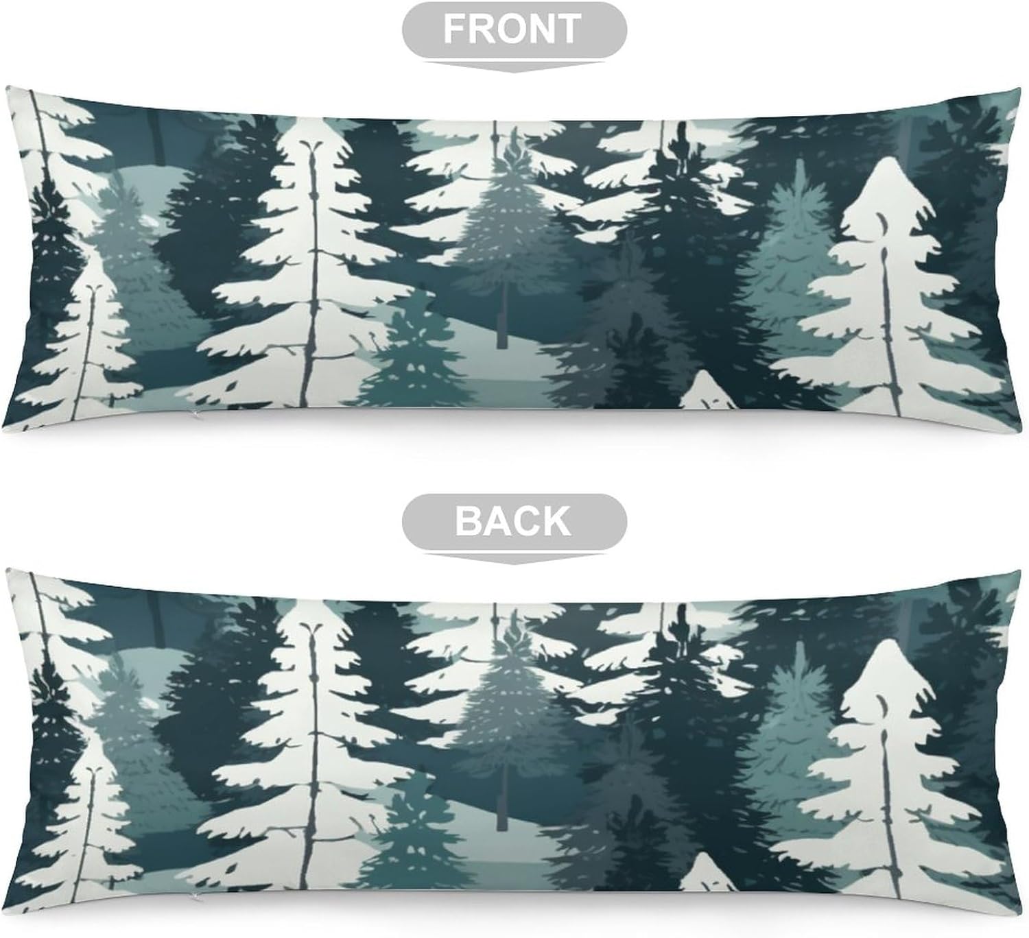 Funda de almohada corporal con diseño de bosque nevado de invierno, pinos, escena, respaldo largo, funda protectora de almohada para feliz año