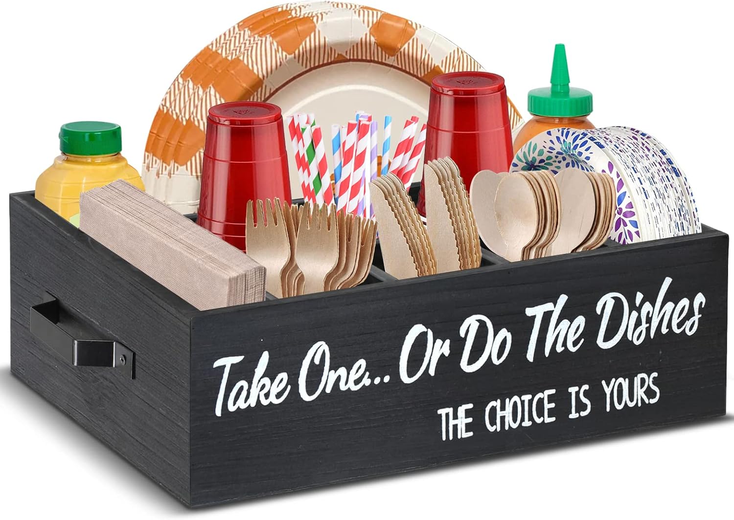 Soporte para platos de papel para encimera de cocina, organizador de utensilios de madera, para platos, tazas, tenedores, cuchillos, cuchara,