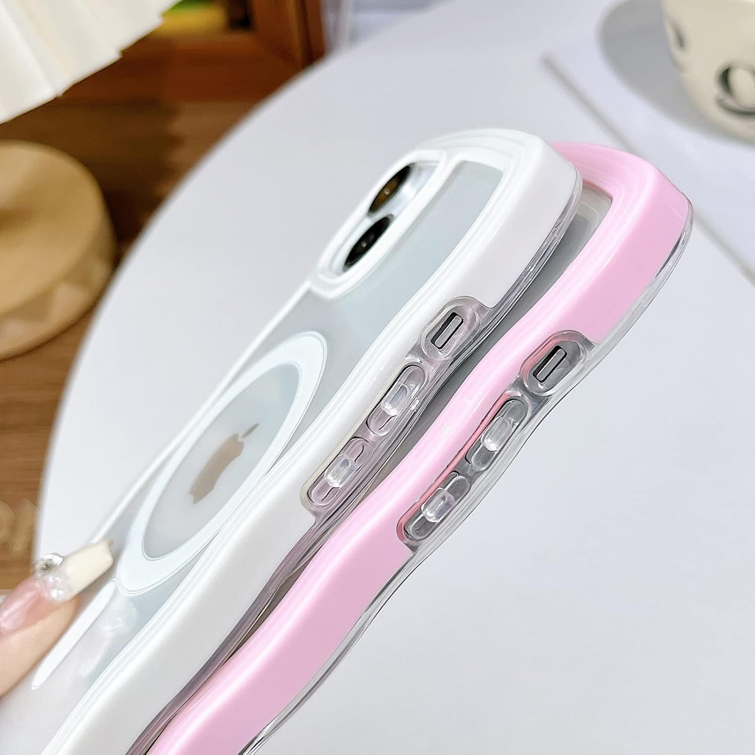 Magsafe – Funda compatible con iPhone 15 Plus, diseño ondulado, lindo marco de colores dulces, a prueba de golpes para iPhone 15 Plus, funda de