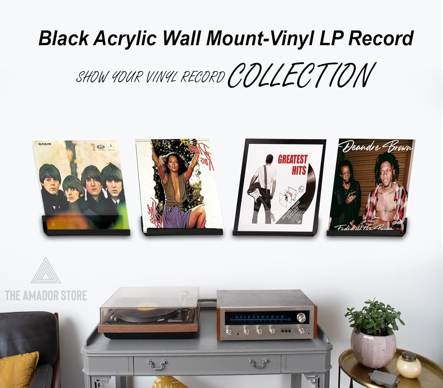 The Amador Store Soporte de pared para discos de vinilo LP con tornillos y 1 destornillador, estante flotante de vinilo de 12 pulgadas para álbumes