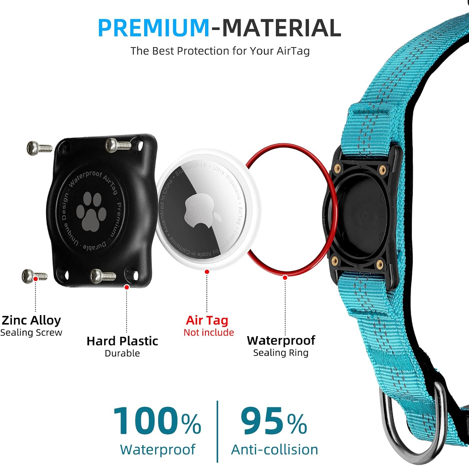 AirTag – Collar de perro, resistente al agua IP68, soporte para collar de perro, reflectante, ultra duradero, cómodo acolchado, collares de perro