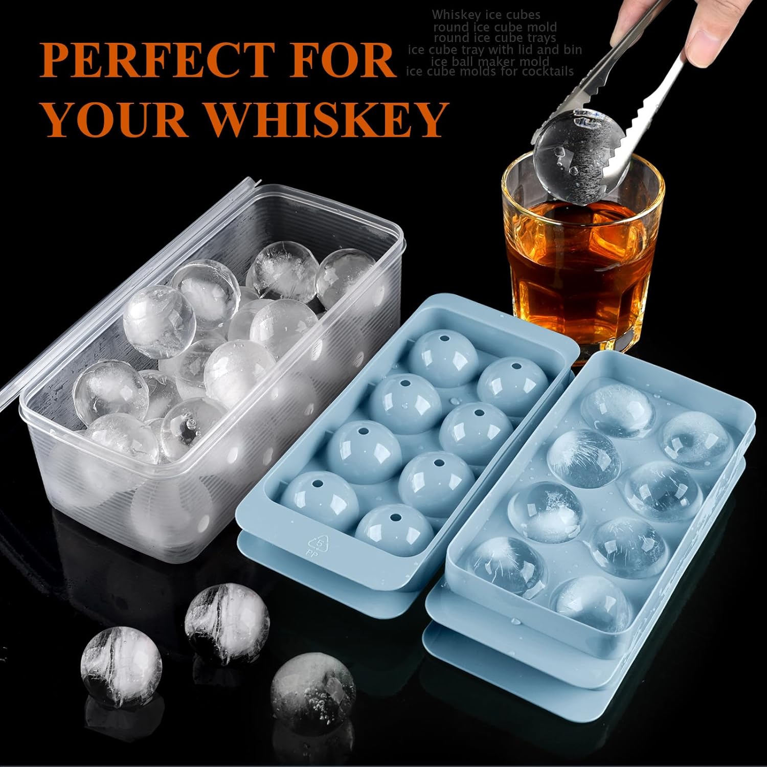 Molde redondo para cubitos de hielo, 2 x 8 unidades x 1.8 pulgadas, bandeja circular para cubitos de hielo con tapa y contenedor, molde para hacer