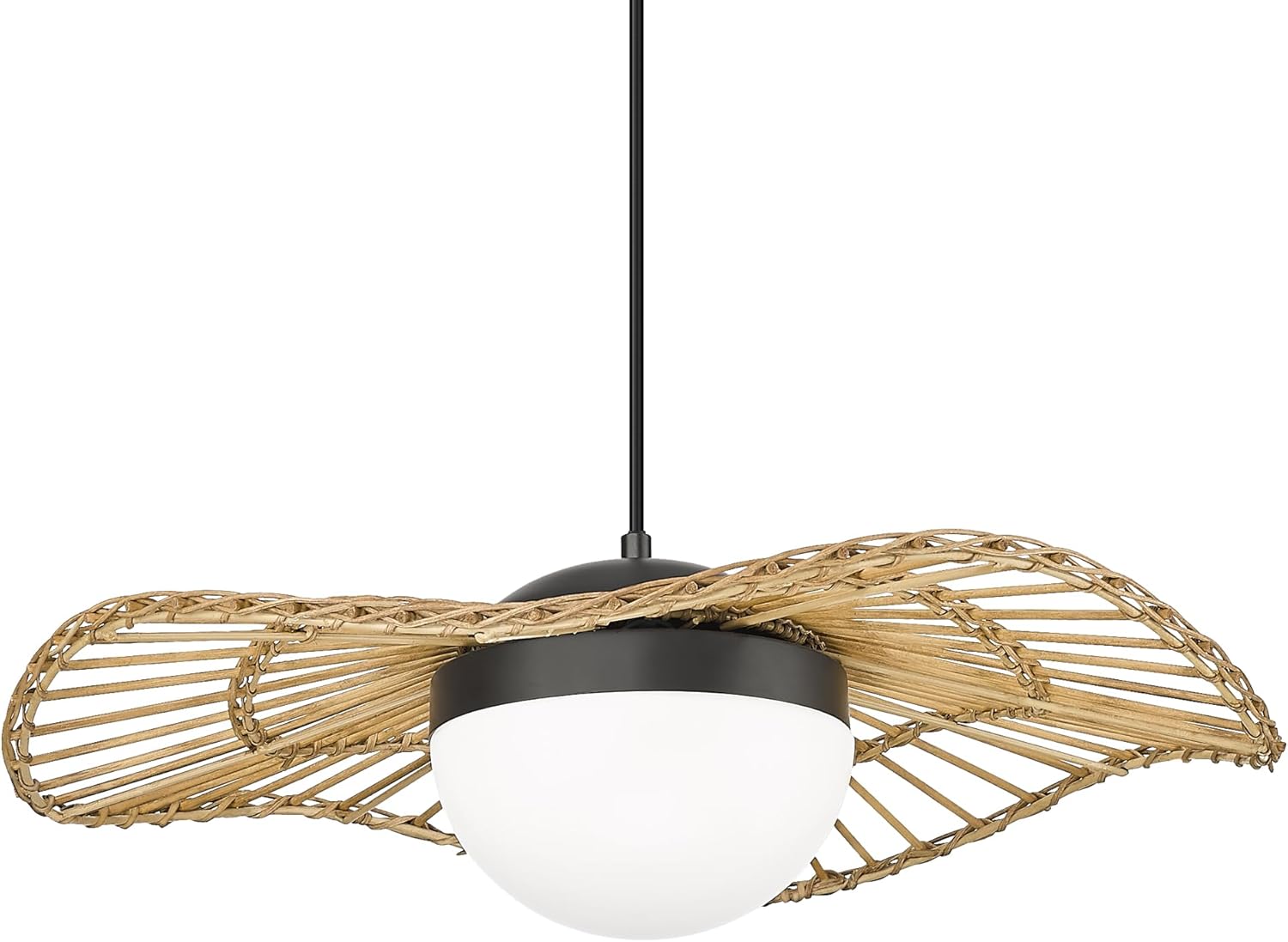HWH – Lámpara colgante de ratán LED, lámpara colgante de bambú de 20 pulgadas, iluminación costera tejida a mano, sombrero de paja, jaula de paja,