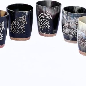 Juego de 5 vasos vikingos para beber cuerno Mead Ale y cristalería medieval ceremonial Juego de 5 vasos vikingos para beber cuerno Mead Ale y cristalería medieval ceremonial