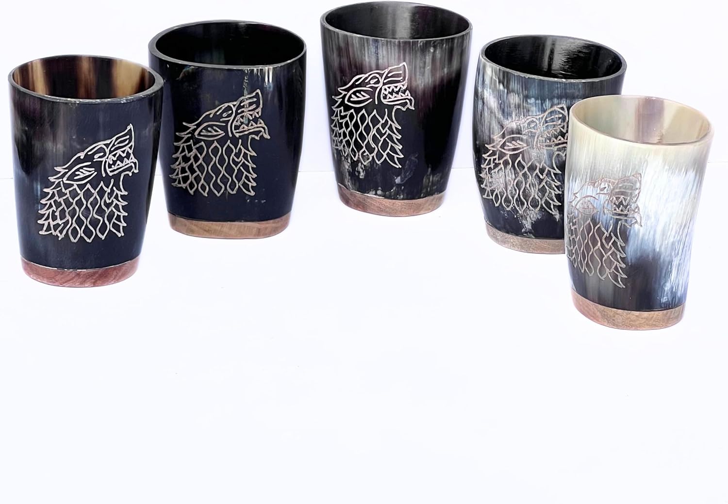 Juego de 5 vasos vikingos para beber cuerno Mead Ale y cristalería medieval ceremonial