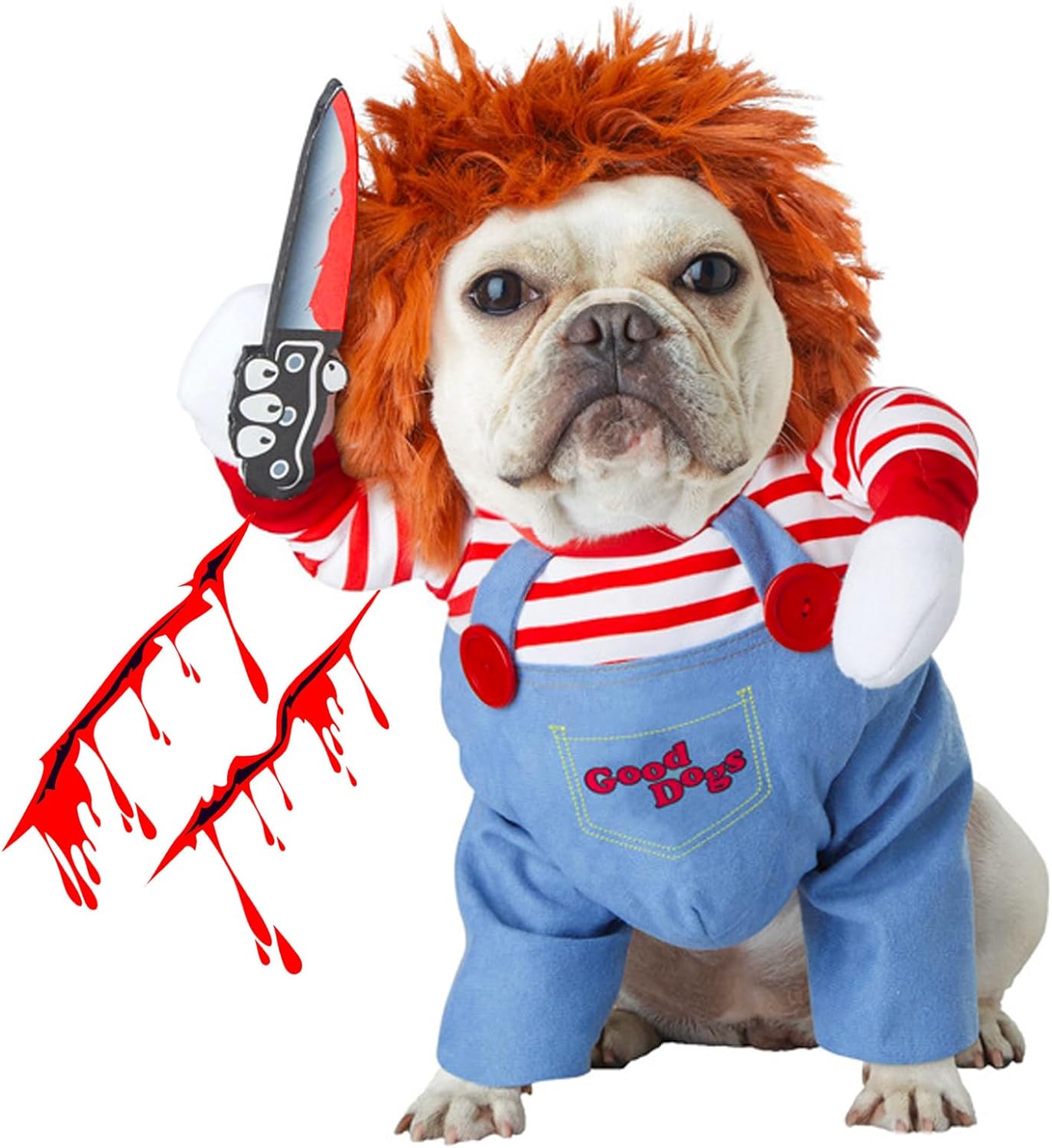 Disfraz de perro de muñeca mortal para mascotas, divertidos disfraces de Halloween de Chucky, ropa de perro linda, disfraz de fiesta de cosplay para