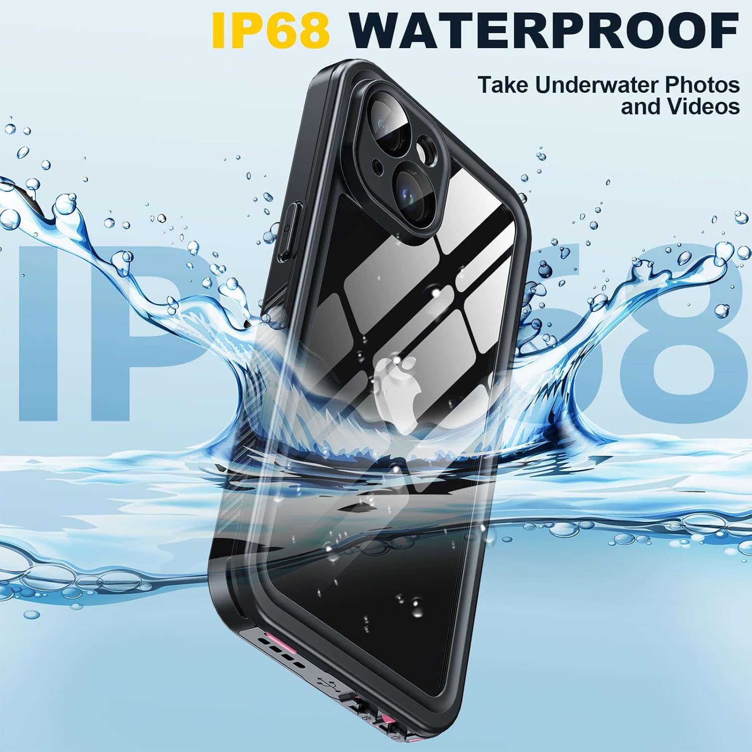 ANTSHARE Funda impermeable para iPhone 15, protector de pantalla y lente integrados 14 pies a prueba de caídas militares cuerpo completo a prueba de