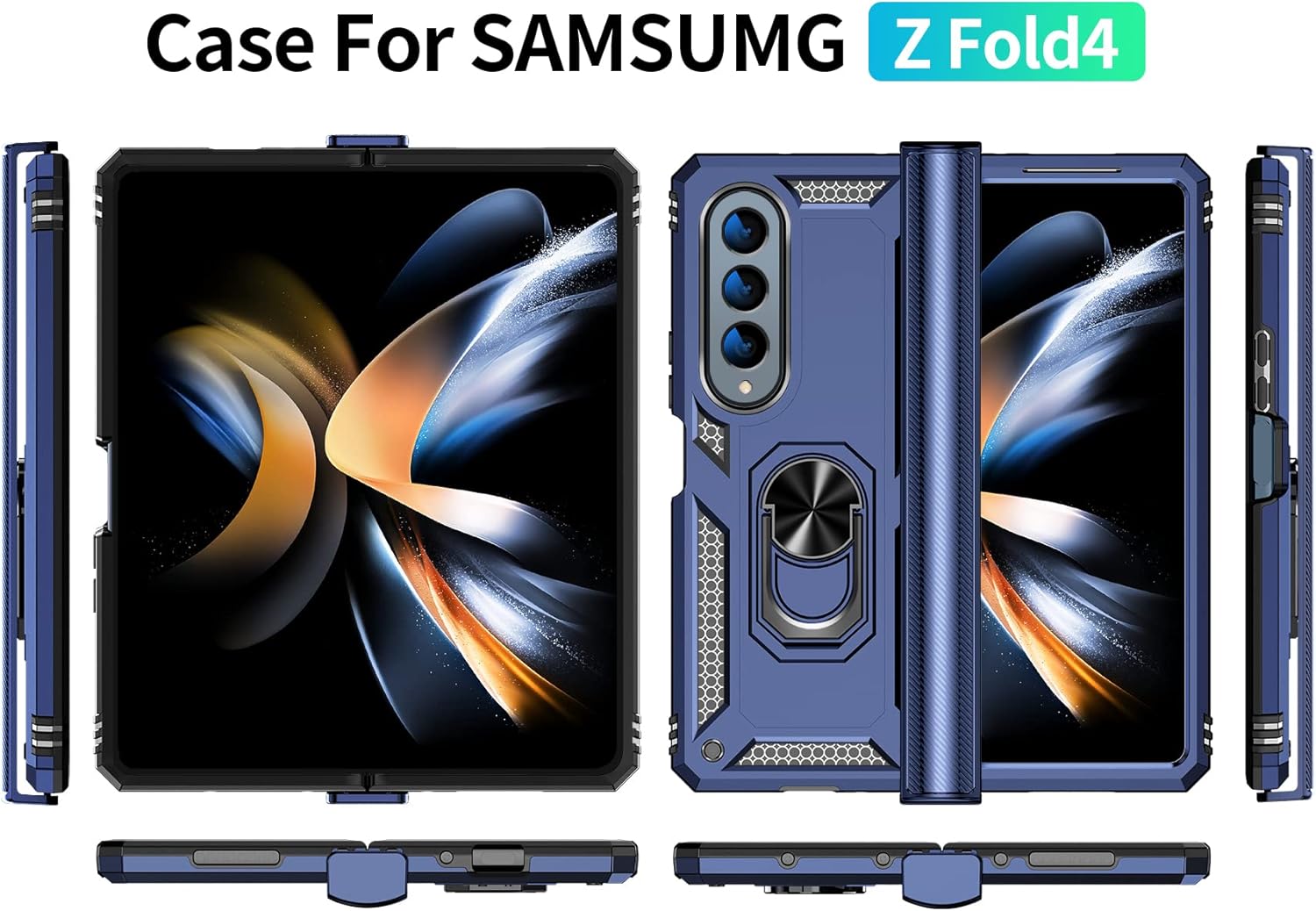 ONOLA Funda protectora de bisagra 4 en 1 para Samsung Galaxy Z Fold 4 5G con protector de pantalla de vidrio templado, protector de lente de cámara