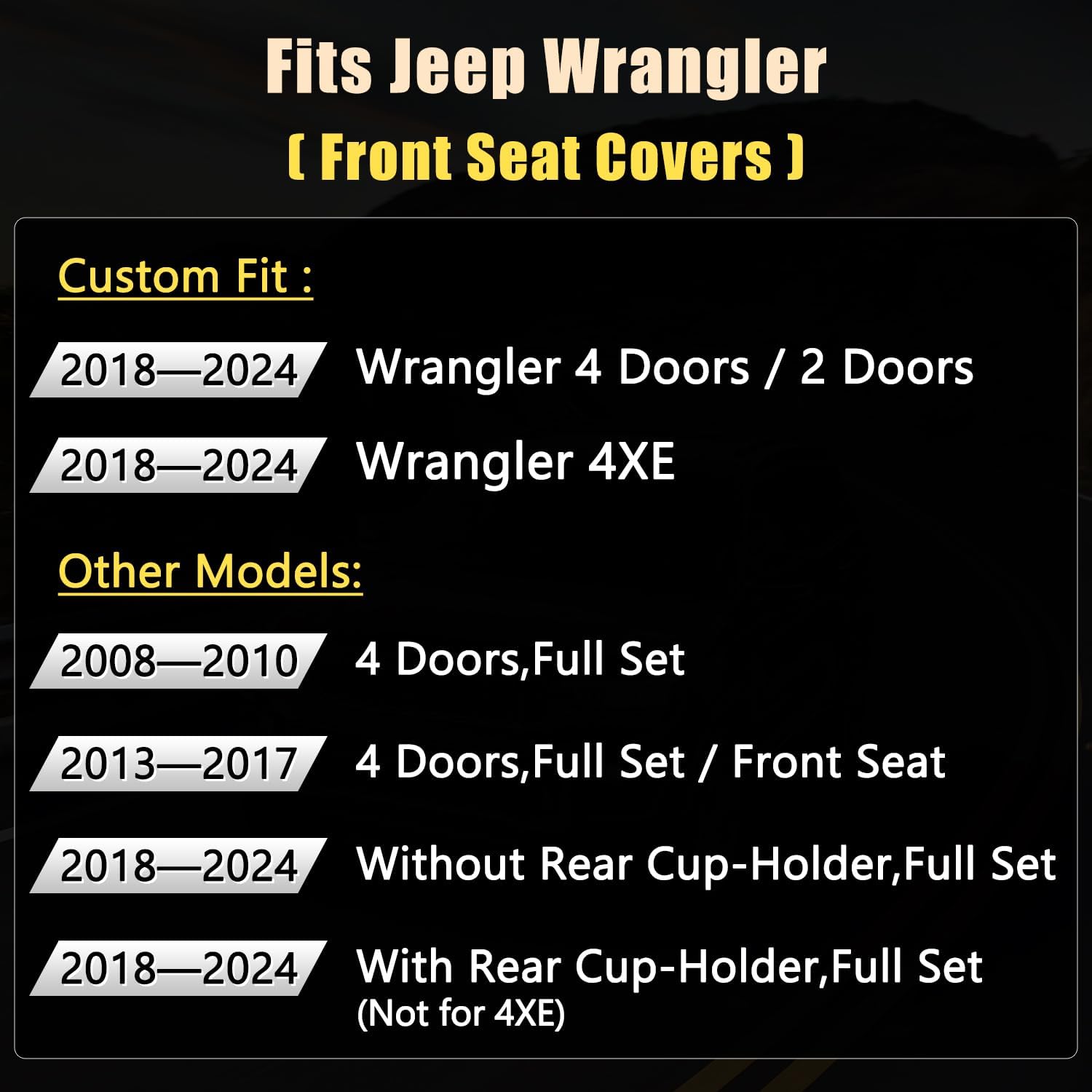 GIANT PANDA Fundas personalizadas para asiento delantero de automóvil para Jeep Wrangler 24 puertas JL Sahara Sport Rubicon Unlimited Willys 4xe