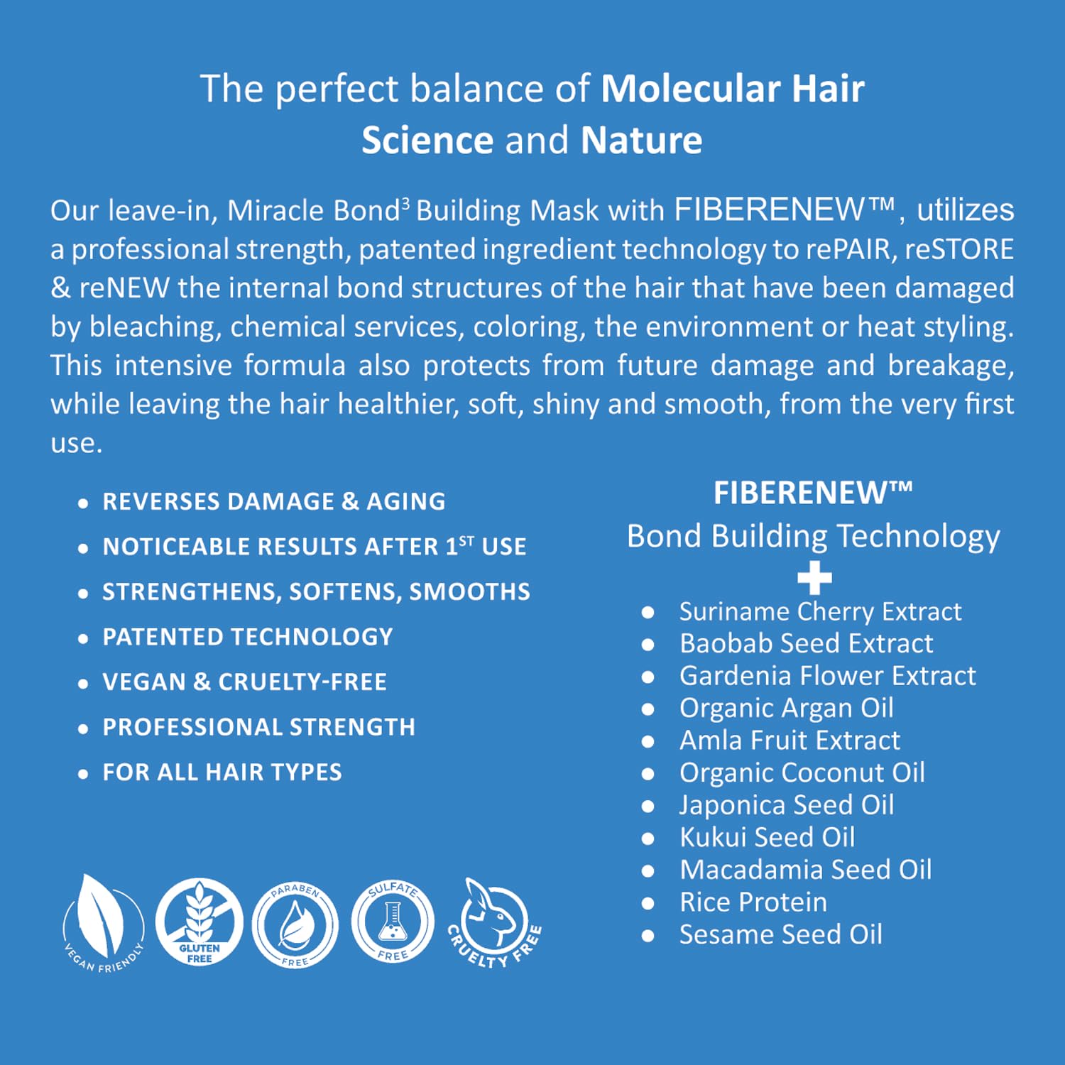 REBOND MOLECULAR HAIR SCIENCE Leave In Miracle Bond – Juego de máscaras de construcción, incluye 1-3 oz (3.0 fl oz) y 1 tamaño de viaje, 0.3 fl oz