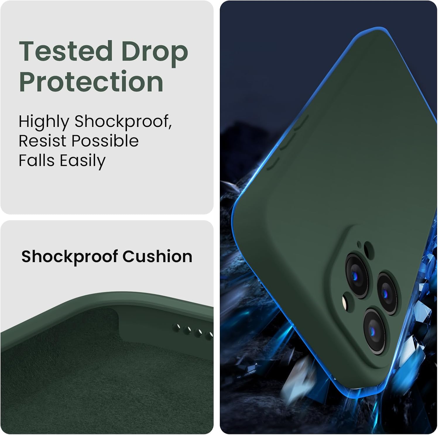 FireNova Funda diseñada para iPhone 15 Pro, funda de silicona mejorada protección de cámara con 2 protectores de pantalla, forro interior de