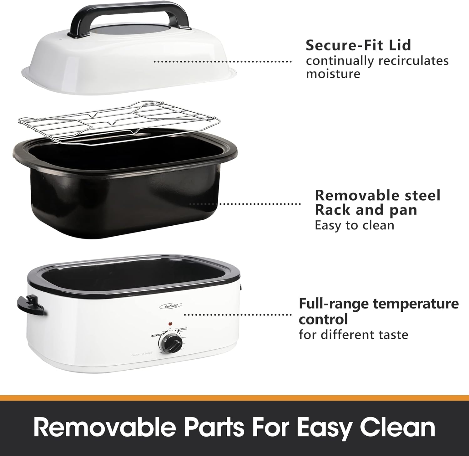 Sunvivi – Horno asador eléctrico de 22 cuartos de galón con tapa de vidrio visible, tostador eléctrico con bandeja y estante extraíbles, control de